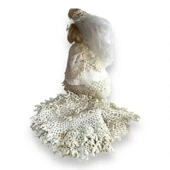 VINTAGE 60s 1966 BARBIE Doll BRIDE CROCHET KNIT Wedding Gown DRESS Mattel Inc - Picture 9 of 14